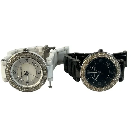 y2k vtg lot of 2 Michael Kors Ceramic Watch crystal bezel mother of pearl‎ - Picture 8 of 16